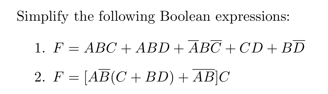 Write the simplest form of the Boolean expression conveyed by the