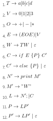 Please help me with the coding for LL(1)!! The given grammar was: