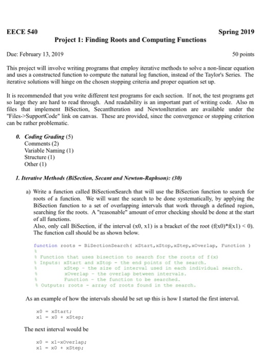  EECE 540 Spring 2019 Project 1: Finding Roots and Computing Functions