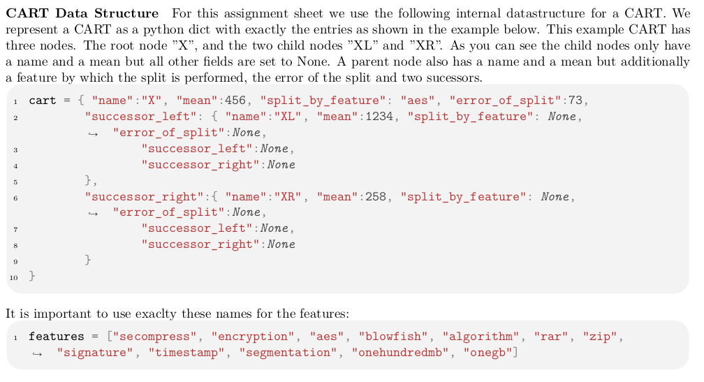 Implement an algorithm that creates a CART from performance data as presented