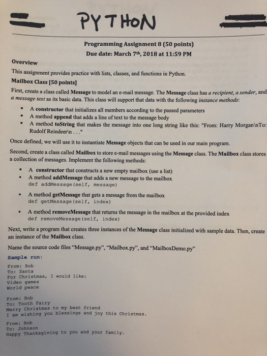  PY T HoN Programming Assignment 8 (50 points) Due date: March