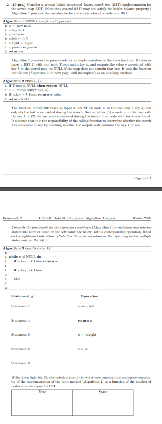  2. (10 pts. Consider a general linked-structured binary search tree (BST)