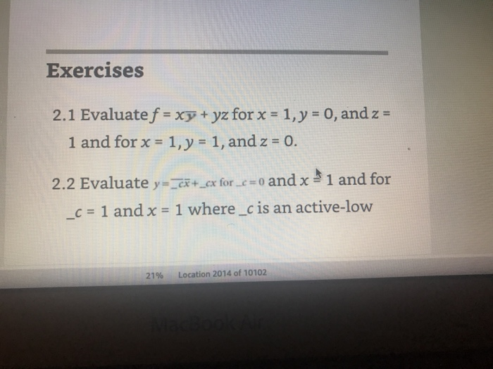  Exercises 2.1 Evaluatef = xy + yz for x = 1,