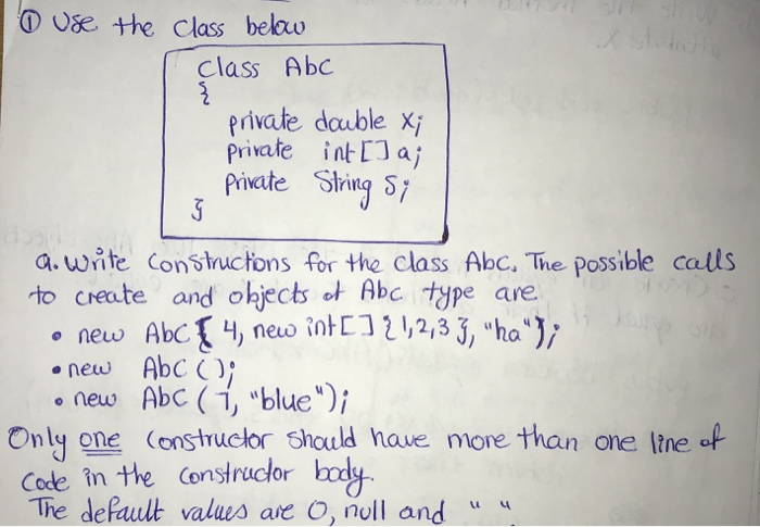 Using Java language To use the class below class Abc private double
