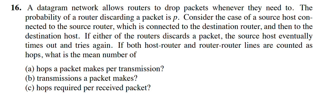  A datagram network allows routers to drop packets whenever they need