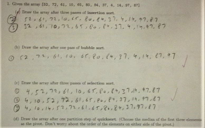  1. Given the array (52, 72, 61, 10, 6s, 80, 84,