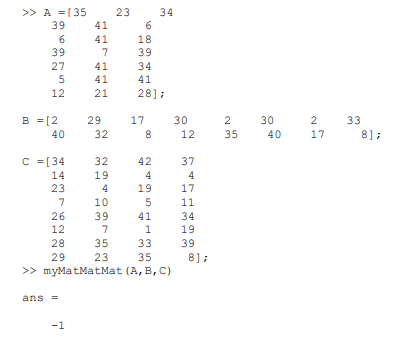 C) that implements nested for-loops to multiply A and B and then