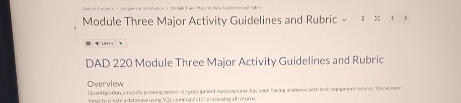  Module Three Major Activity Guidelines and Rubric DAD 220 Module Three