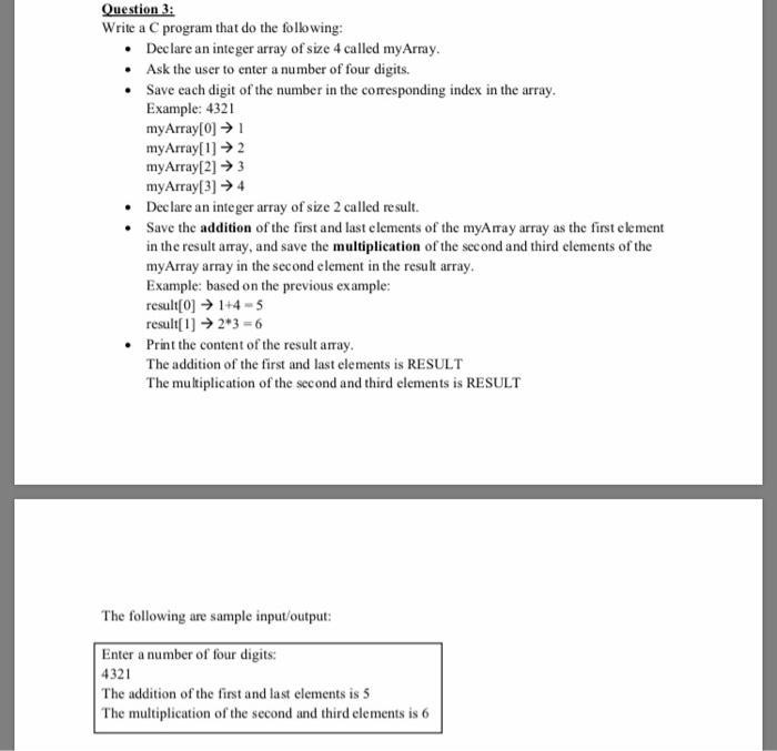  please solve using C language and do not use loops Question