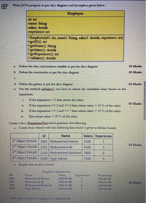  the answer please. Weite JAVA program as per class dagram and