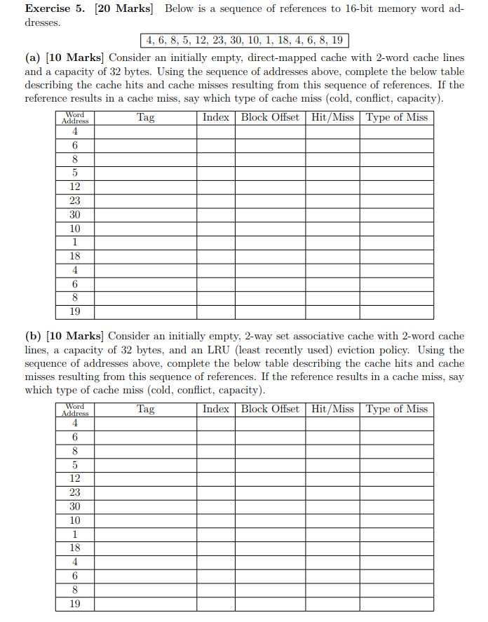  Exercise 5. [20 Marks] Below is a sequence of references to