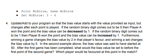 game score after each point, and display which player wins each game,