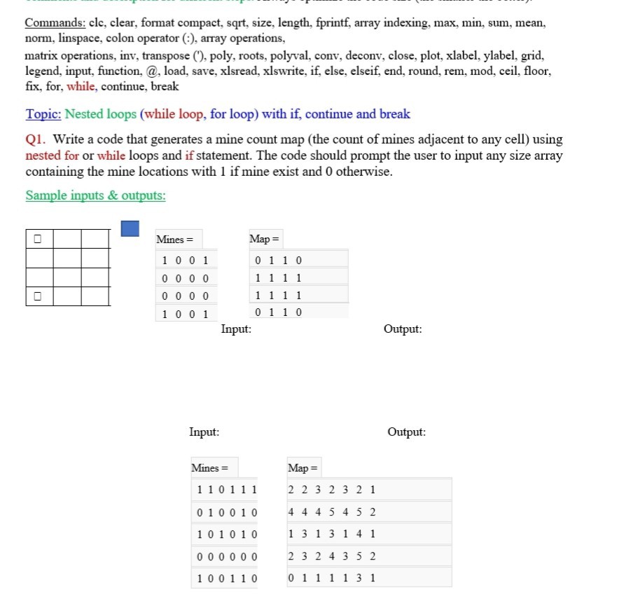  Matlab code only please!!! Topic: Nested loops (while loop, for loop)
