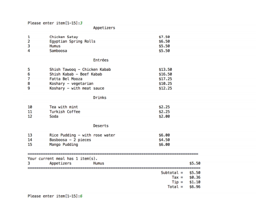 build a restaurant favorites Meal Builder. Your system will build the menu