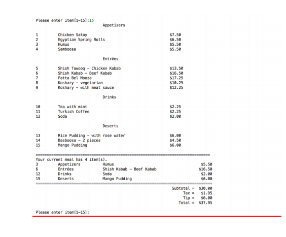 of any restaurant, and enable a patron to build a meal. The