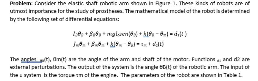 Add procedure Problem: Consider the elastic shaft robotic arm shown in