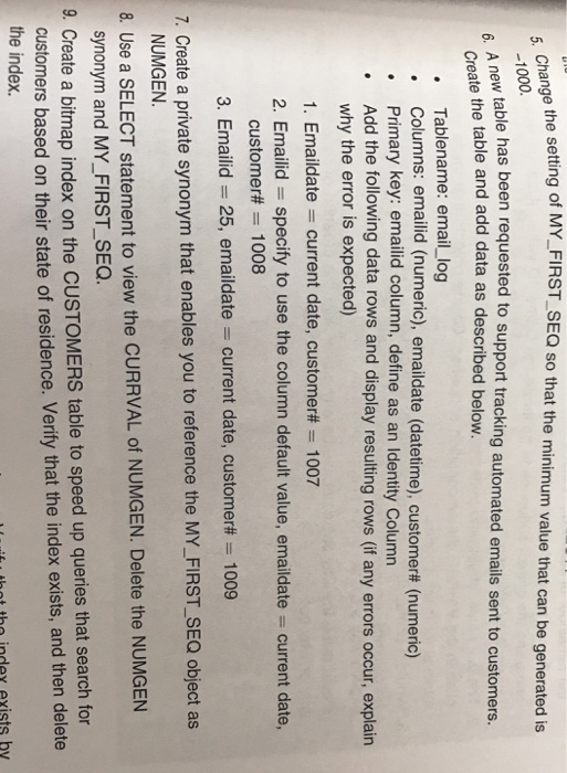  Oracle sql Change the setting of MY_FIRST_SEQ so that the minimum