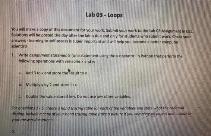  Write assignment statements (one statement using the = operator) in Python