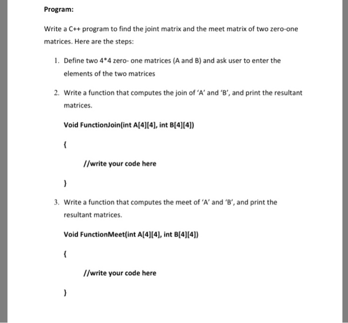  Program: Write a C++ program to find the joint matrix and
