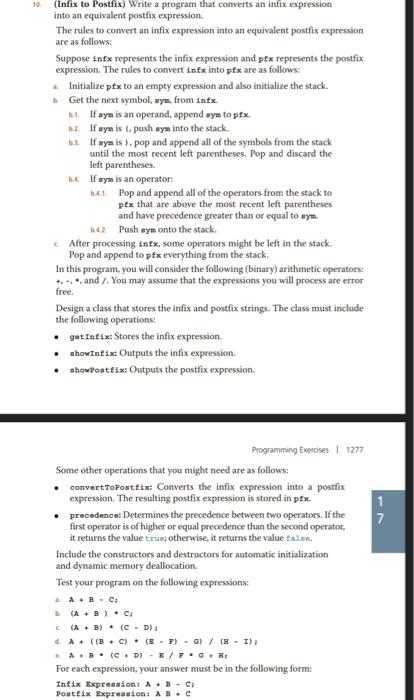 (c++) Language 10 (Infix to Postfix) Write a program that converts an
