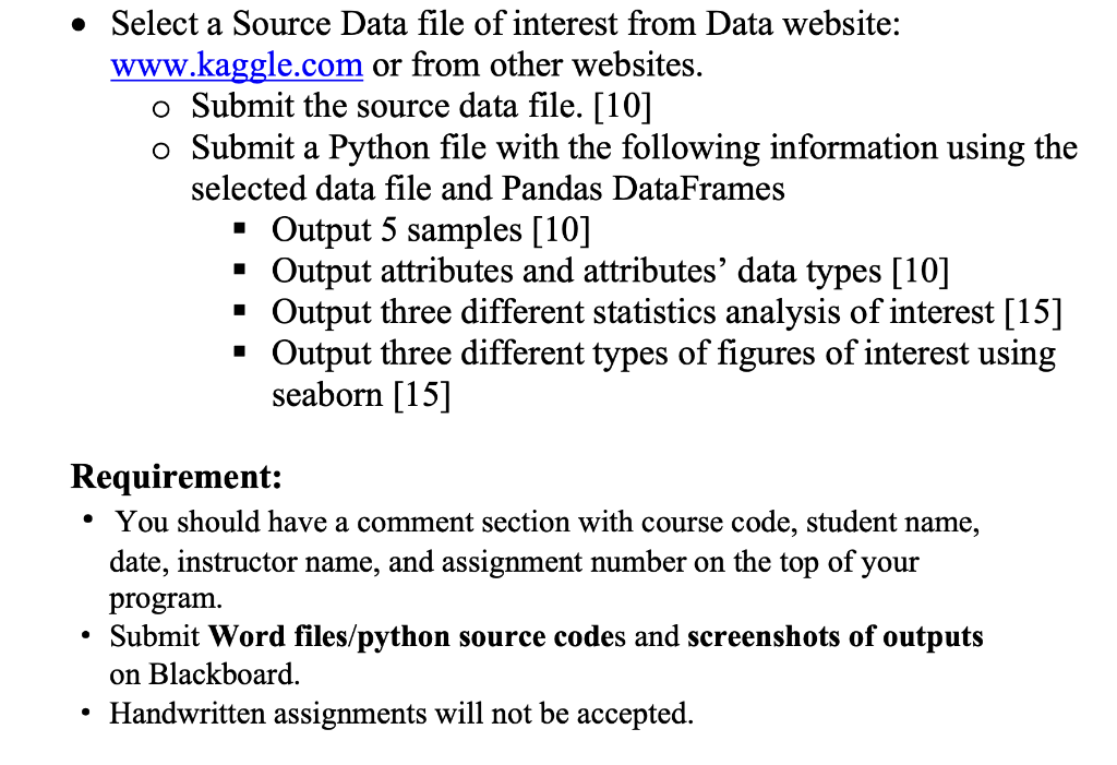  Select a Source Data file of interest from Data website: www.kaggle.com
