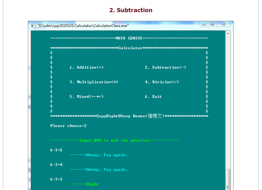 === ===== ***********Calculator******** $ 1. Addition(+) 2. Subtraction(-) 3. Multiplication(*) 4. Division