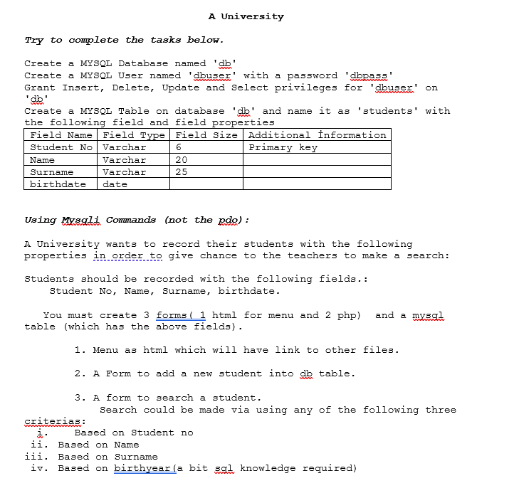 Php programming A University Try to complete the tasks below. 1 1