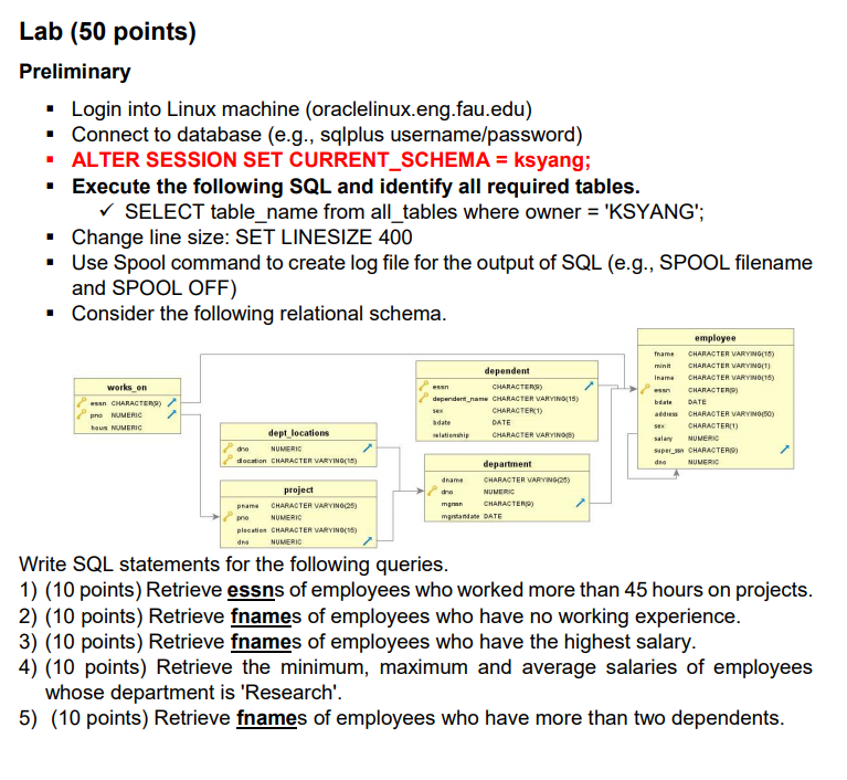 Lab (50 points) Preliminary " Login into Linux machine (oraclelinux.eng.fau.edu) "