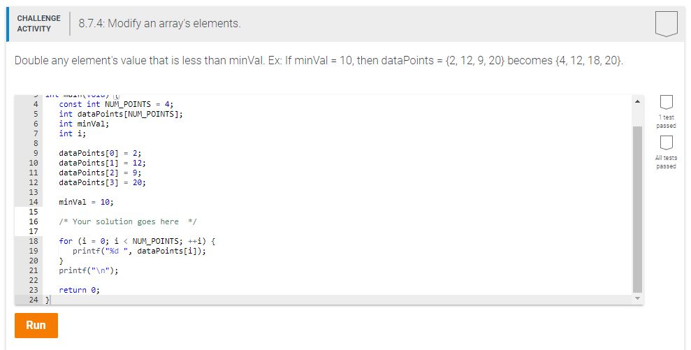 Solve in C Programming Doubble any element's value that is less than