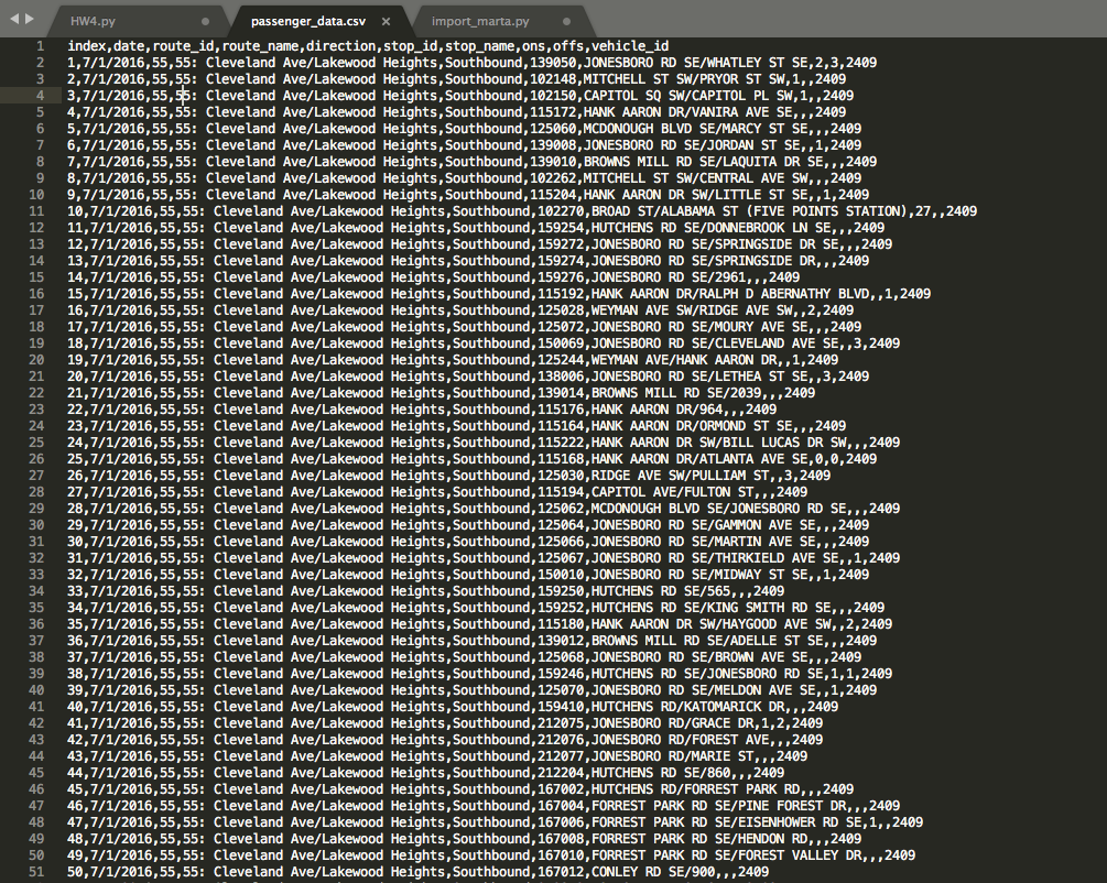 in the given csv file and stores the information from the appropriate