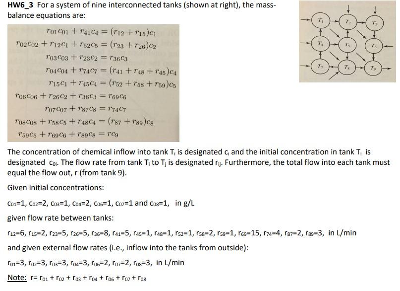 Please code in Python HW6_3 For a system of nine interconnected tanks