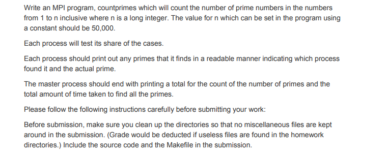 Write an MPI program, countprimes which will count the number of