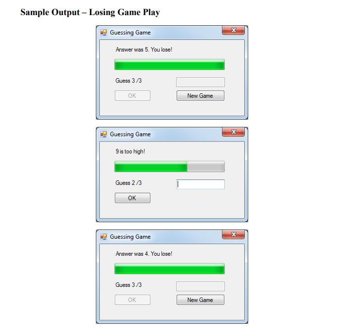 and allow the user to start a new game Guessing Game You