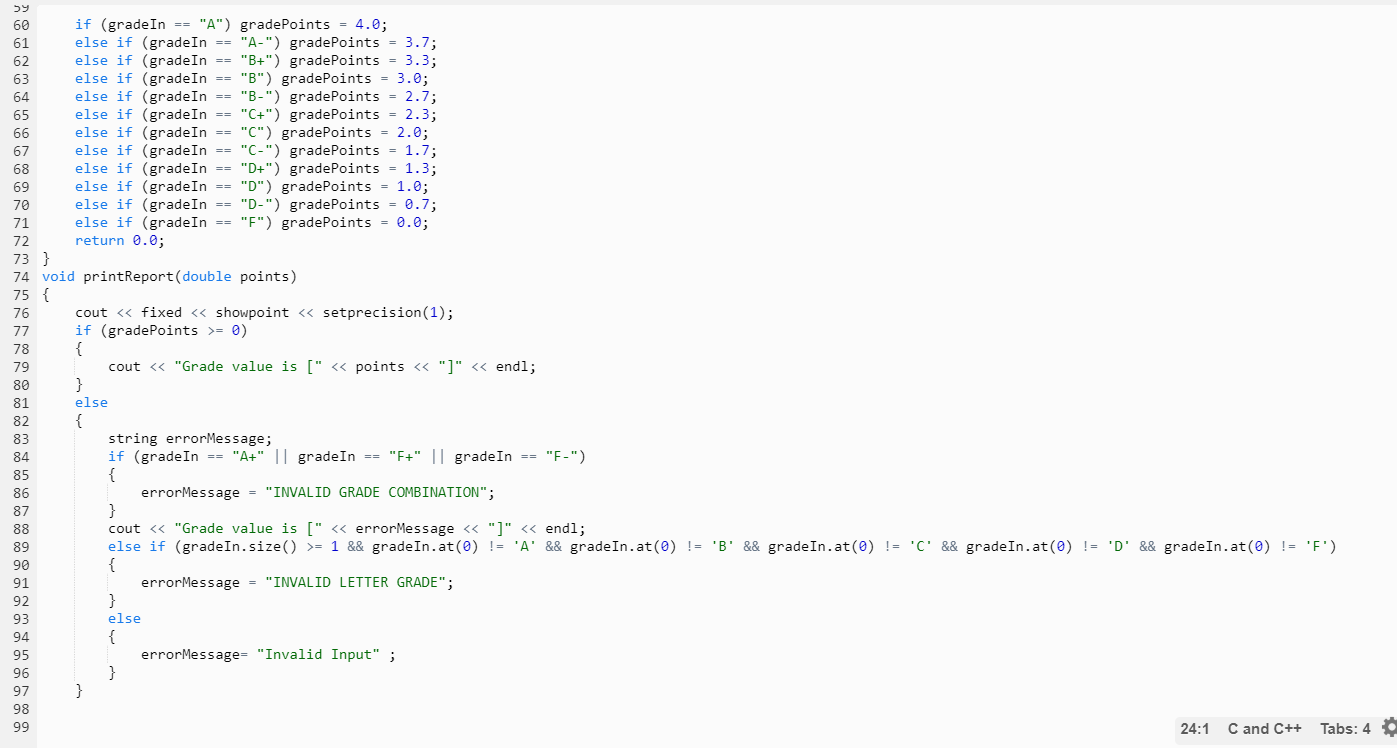 printReport(points); return 0; } // Implement your functions here void printTitle() {