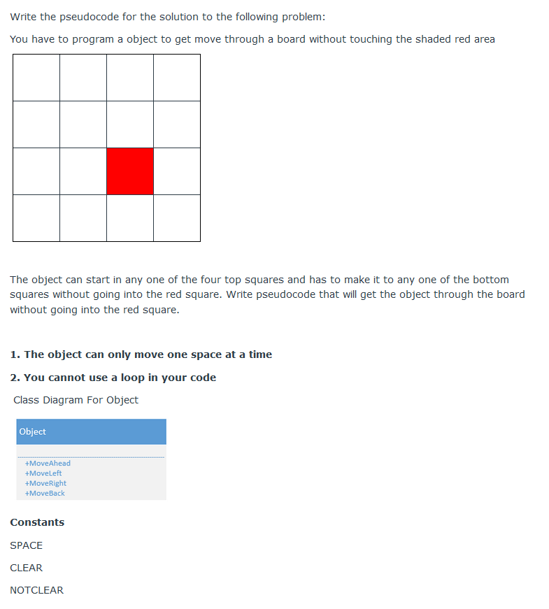  Write the pseudocode for the solution to the following problem: You
