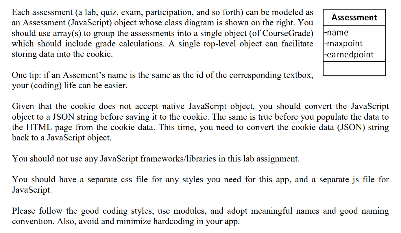 Write the grade calculator HTML page such that it uses objects, and