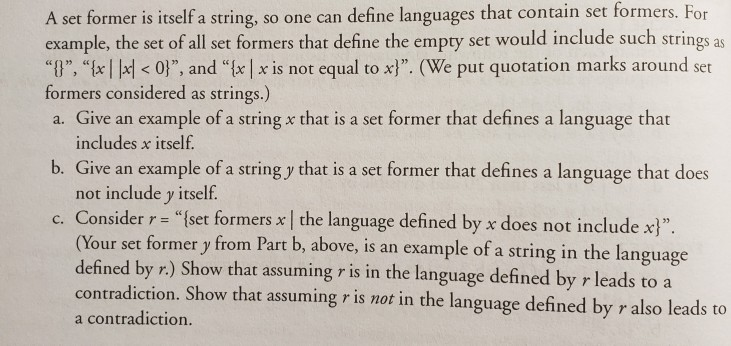  A set former is itself a string, so one can define