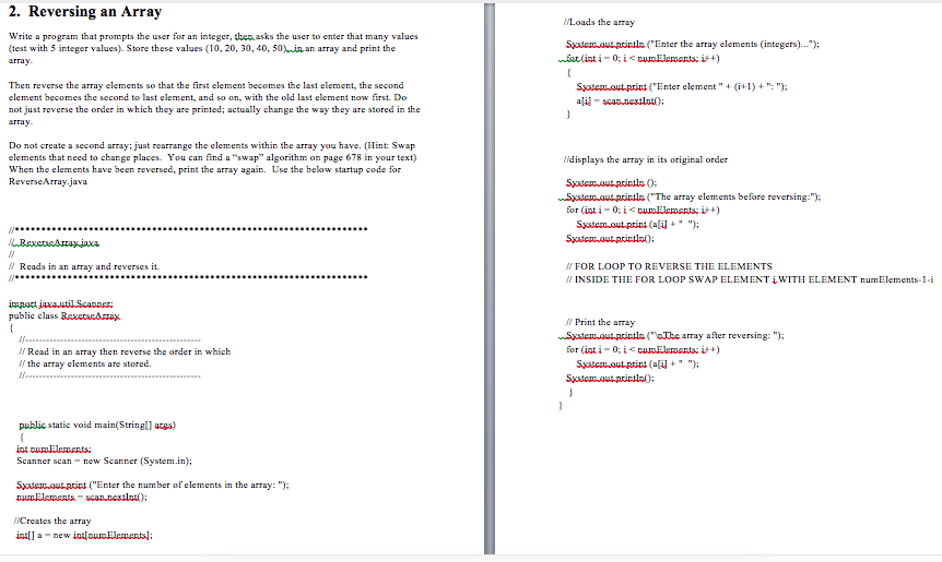  Reversing an Array Write a program that prompts the user for