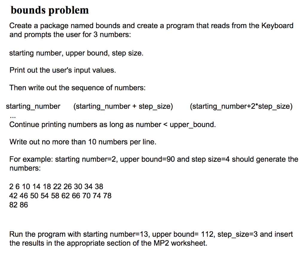 in Java, bounds problem Create a package named bounds and create a