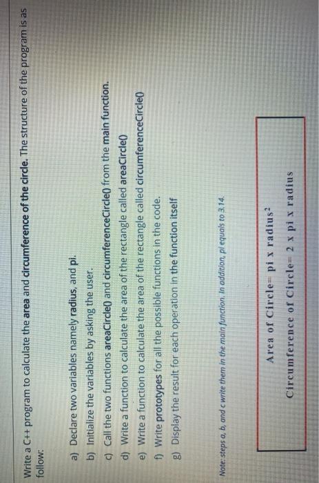  Write a C++ program to calculate the area and circumference of