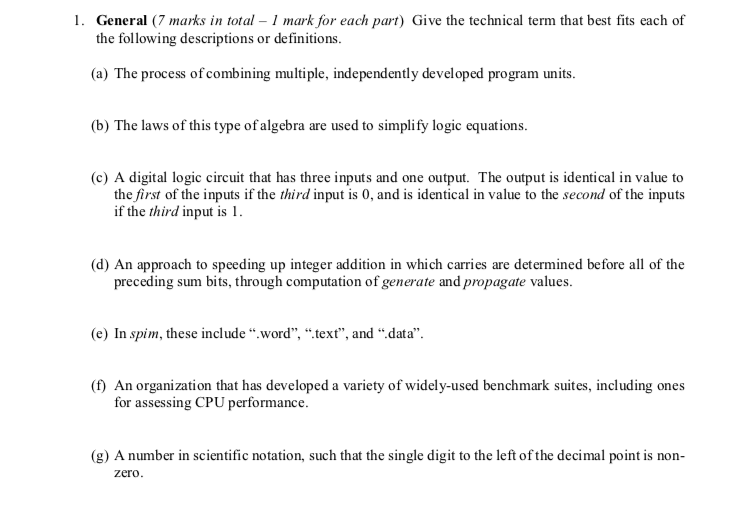 Please provide technical term 1. General (7 marks in total - 1