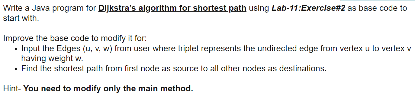  Write a Java program for Dijkstra's algorithm for shortest path using