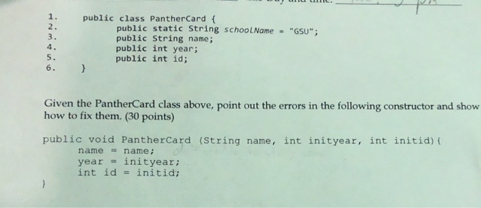  public class PantherCard { public static String school Name - "GSU";