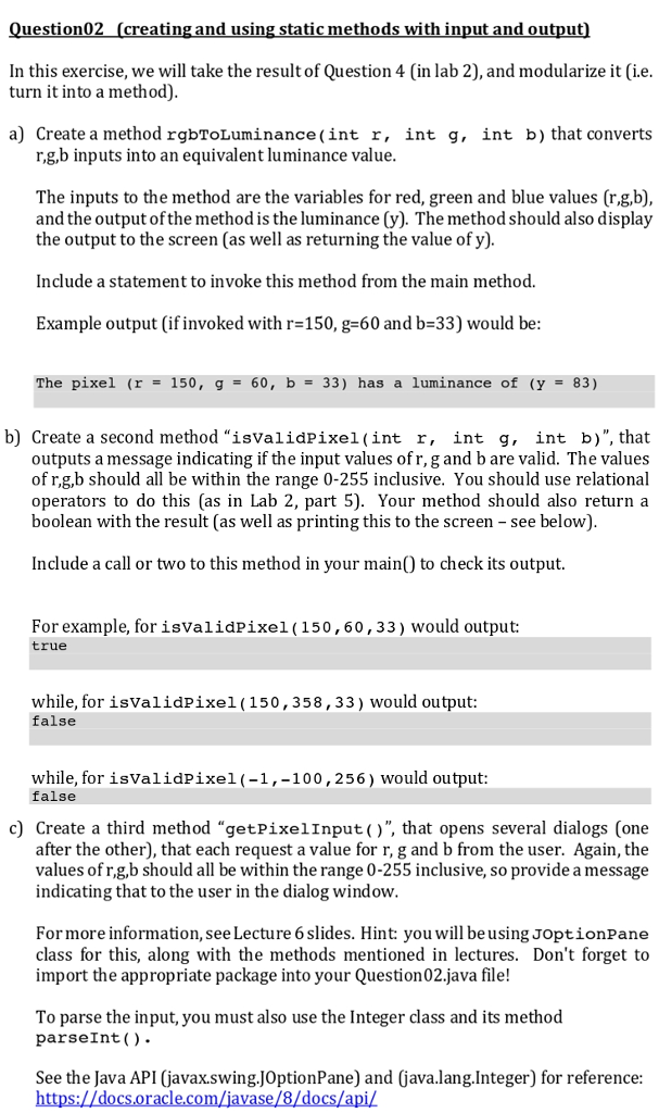 uestion02 ating and using stati thods with input and output In