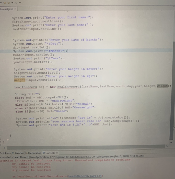 package heathRecord; 2 import java.util.Scanner: 3 public class heathRecord public statie void
