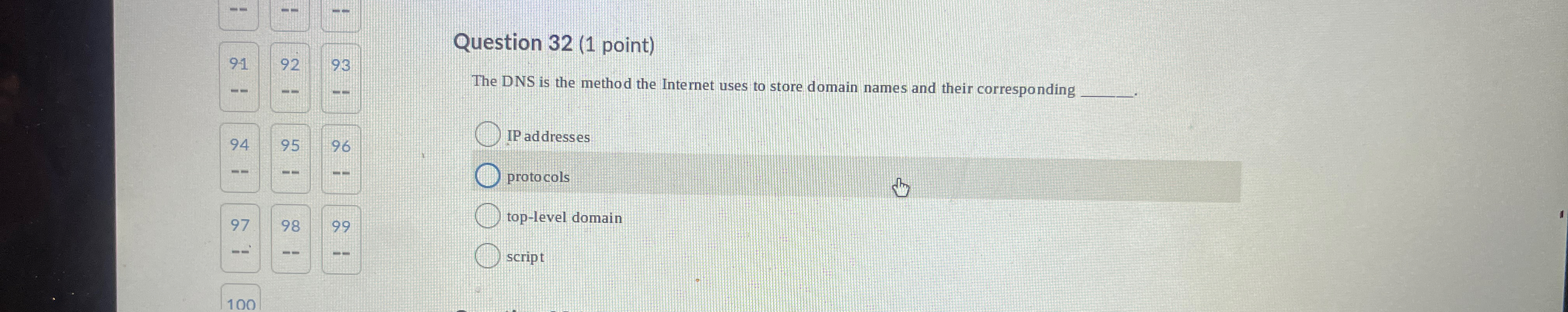  Question 32(1 point) The DNS is the method the Internet uses