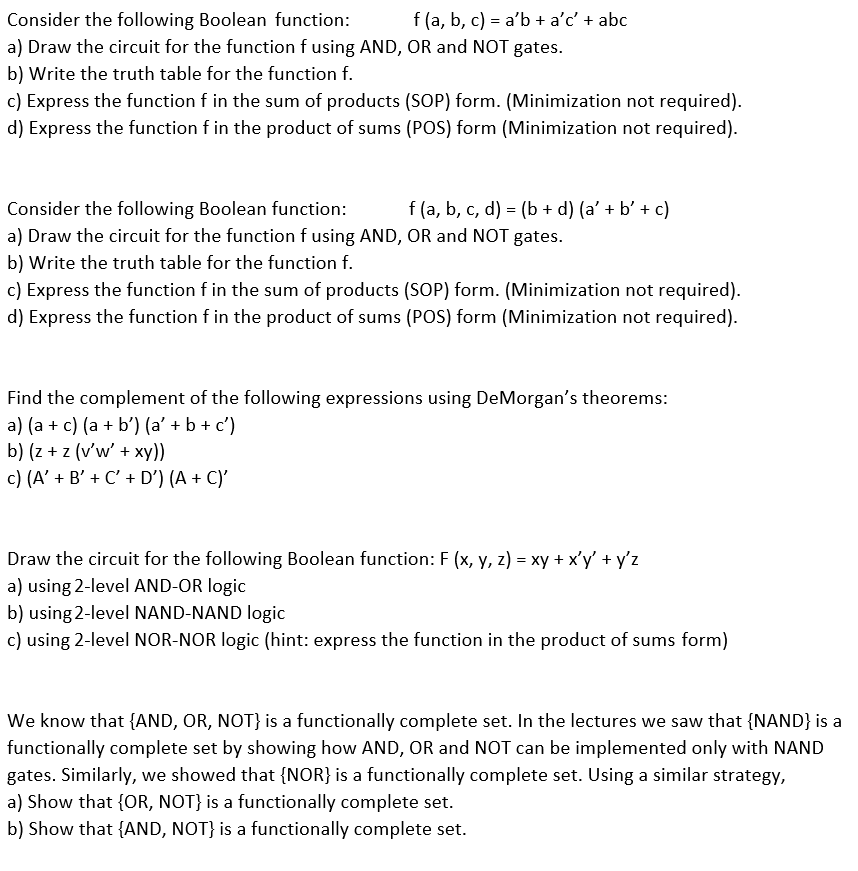 Assembly Logic Gates, please help Consider the following Boolean function a) Draw
