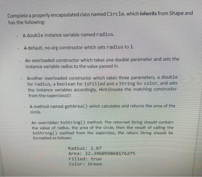 A boolean instance variable named is Filled. A String instance variable named