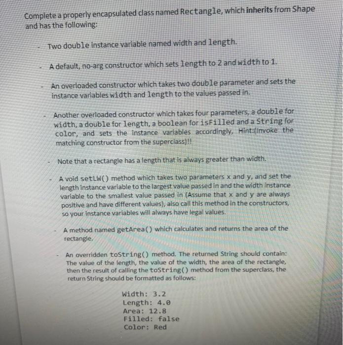 color. A default, no-arg constructor which sets isFilled to true, and color