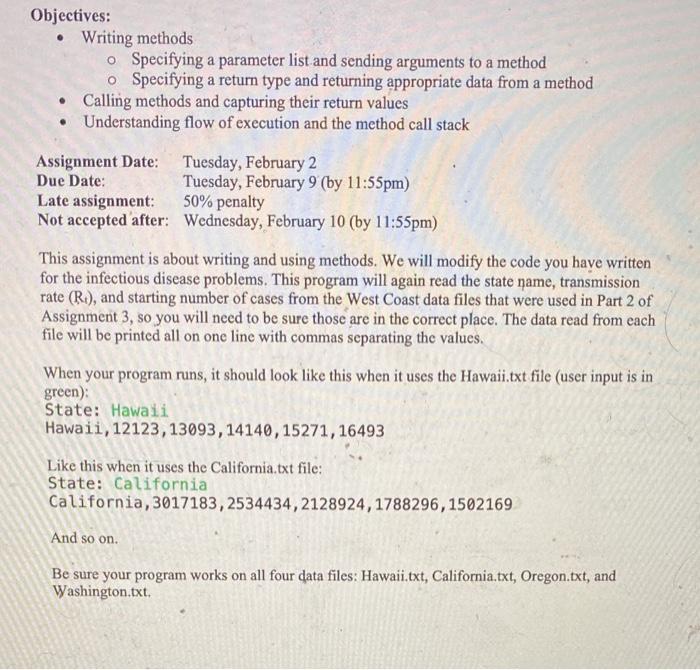  Programming Language: Java Objectives: Writing methods o Specifying a parameter list